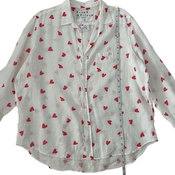 Frank & Eileen Eileen Pink Messy Hearts 100% Linen Button Up Size L‎ - Picture 10 of 12